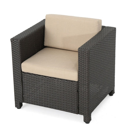 Elza Outdoor Accent Chair, Iron, Brown Faux Rattan Wicker, Beige