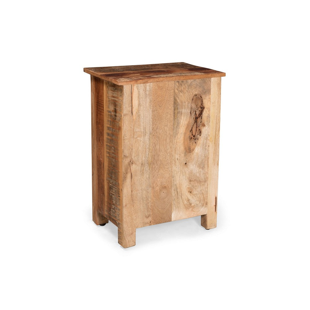 Side End Table, Storage, 25 Inch Black Metal, Natural Distressed Wood