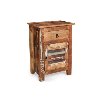 Side End Table, Storage, 25 Inch Black Metal, Natural Distressed Wood