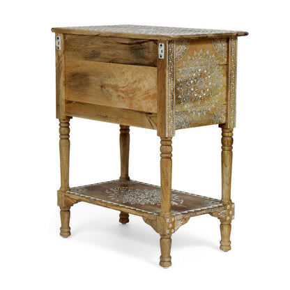 Side End Table with 2 Drawers, 1 Shelf, 24 Inch Natural Mango Wood