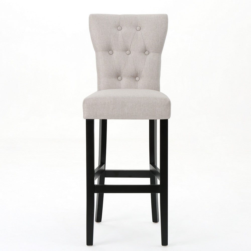 Arine Barstool Chair Set of 2, Flared Rubberwood, Wheat Button Tufted