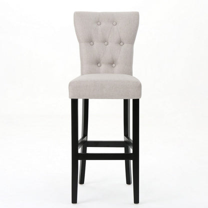Arine Barstool Chair Set of 2, Flared Rubberwood, Wheat Button Tufted