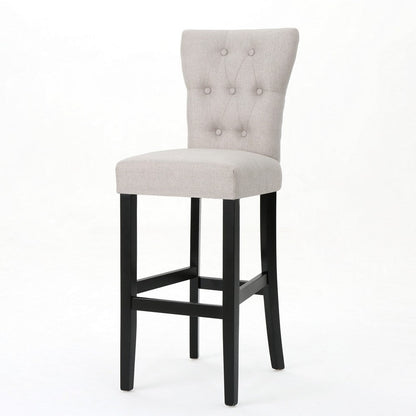 Arine Barstool Chair Set of 2, Flared Rubberwood, Wheat Button Tufted