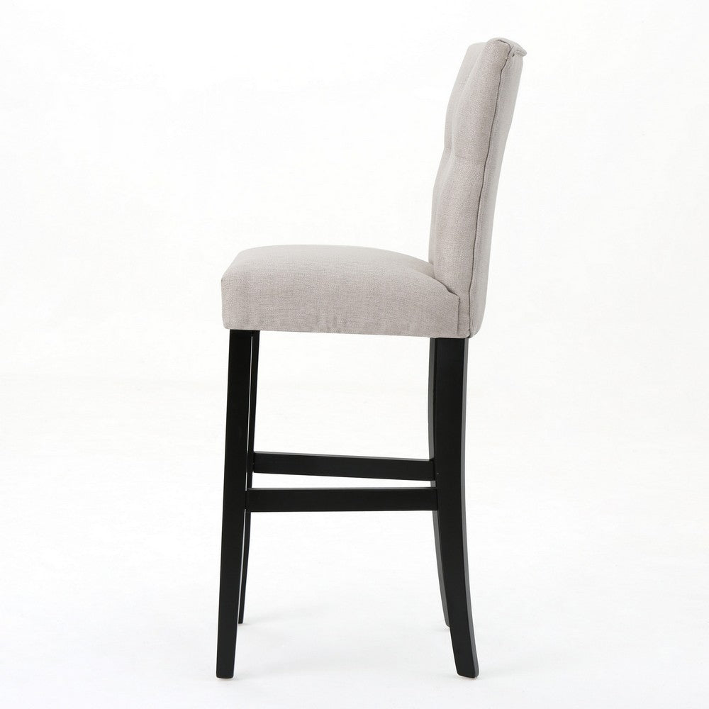 Arine Barstool Chair Set of 2, Flared Rubberwood, Wheat Button Tufted