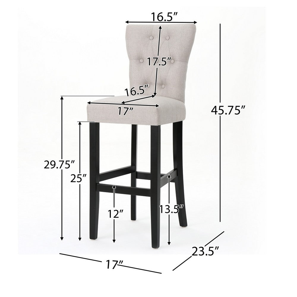 Arine Barstool Chair Set of 2, Flared Rubberwood, Wheat Button Tufted