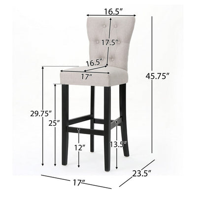 Arine Barstool Chair Set of 2, Flared Rubberwood, Wheat Button Tufted