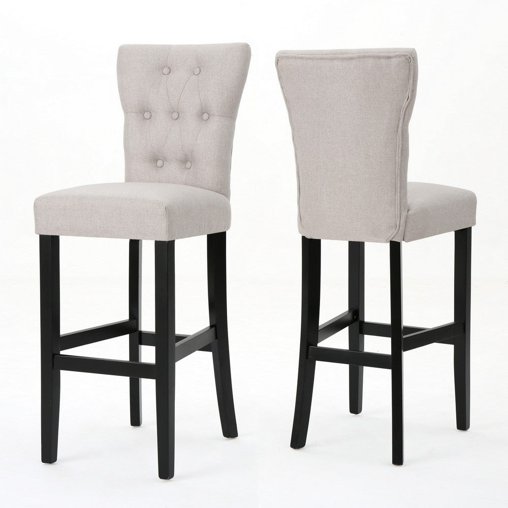 Arine Barstool Chair Set of 2, Flared Rubberwood, Wheat Button Tufted