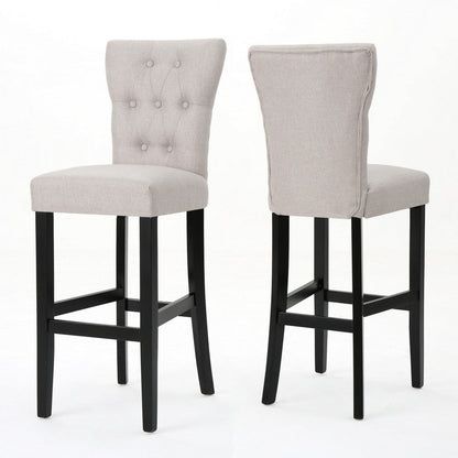 Arine Barstool Chair Set of 2, Flared Rubberwood, Wheat Button Tufted
