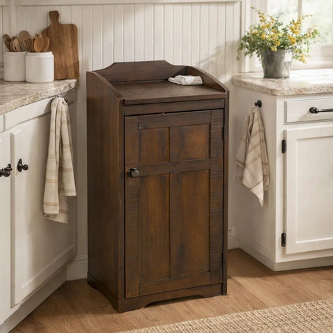 Homestead Trash Box, 34 Inch Tall, Rough Sawn Mahogany, Dark Brown