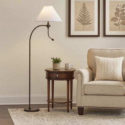 Ashy 68 Inch Floor Lamp, Gooseneck LED, White Shade, Bronze Arc Pole