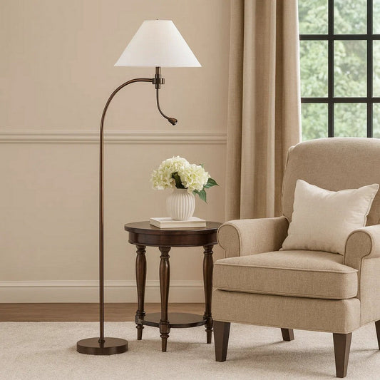 Ashy 68 Inch Floor Lamp, Gooseneck LED, White Shade, Bronze Arc Pole