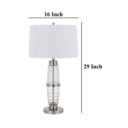 Maci 29 Inch Table Lamp, Accent Crackled Clear Glass, White Drum Shade
