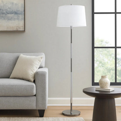Siu 60 Inch Floor Lamp, Chrome Metal Pole w Finial Tip, White Shade