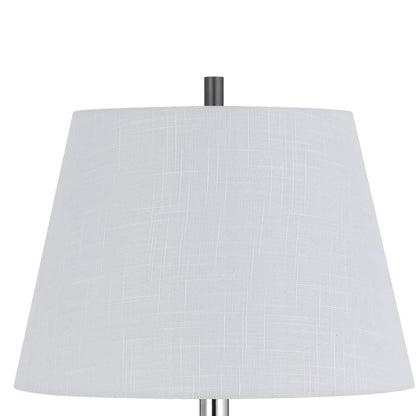 Siu 30 Inch Table Lamp, Chrome Metal Thin Pole w Finial, White Shade