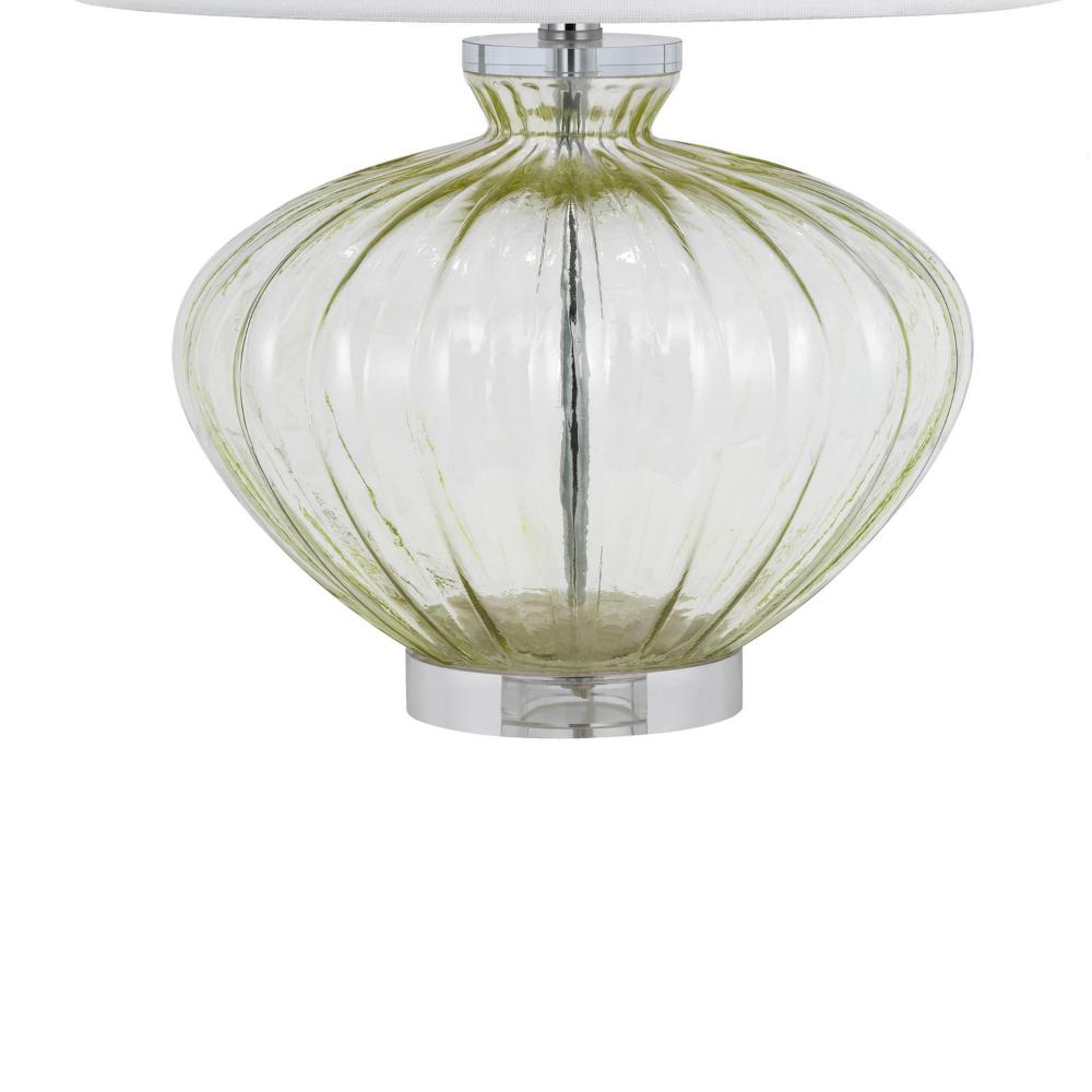 23 Inch Table Lamp Set of 2, Round Crystal Base, White Fabric Shade