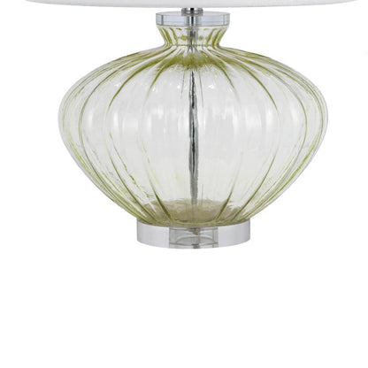 23 Inch Table Lamp Set of 2, Round Crystal Base, White Fabric Shade