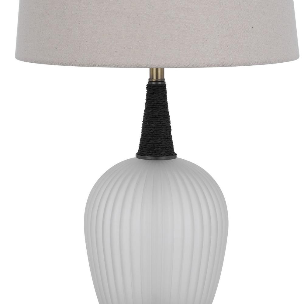 Wenu 29 Inch Table Lamp, Accent Frosted Glass Base, White Fabric Shade