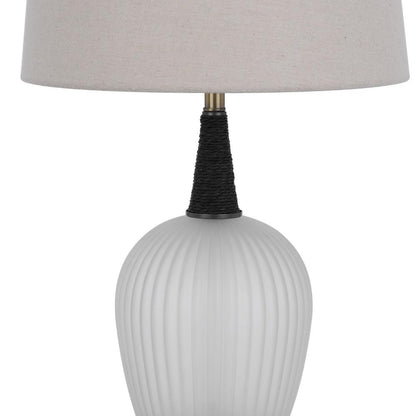 Wenu 29 Inch Table Lamp, Accent Frosted Glass Base, White Fabric Shade