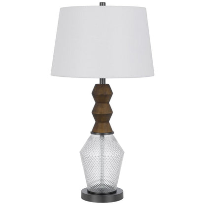 Hay 33 Inch Table Lamp, Diamond Pattern Glass Base, White Fabric Shade
