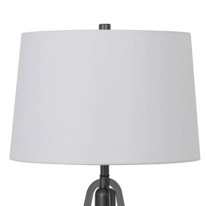 Leya 30 Inch Table Lamp, Lantern Style Glass Base, White Fabric Shade