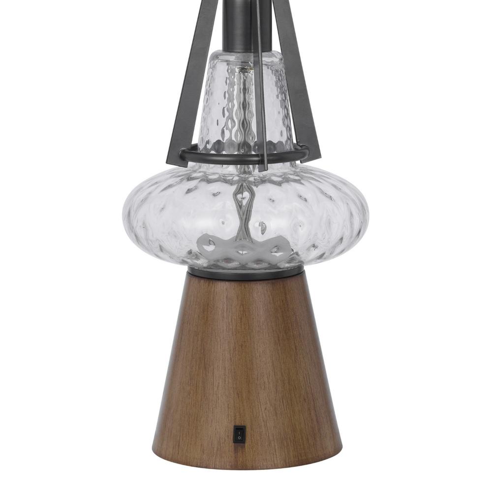 Leya 30 Inch Table Lamp, Lantern Style Glass Base, White Fabric Shade