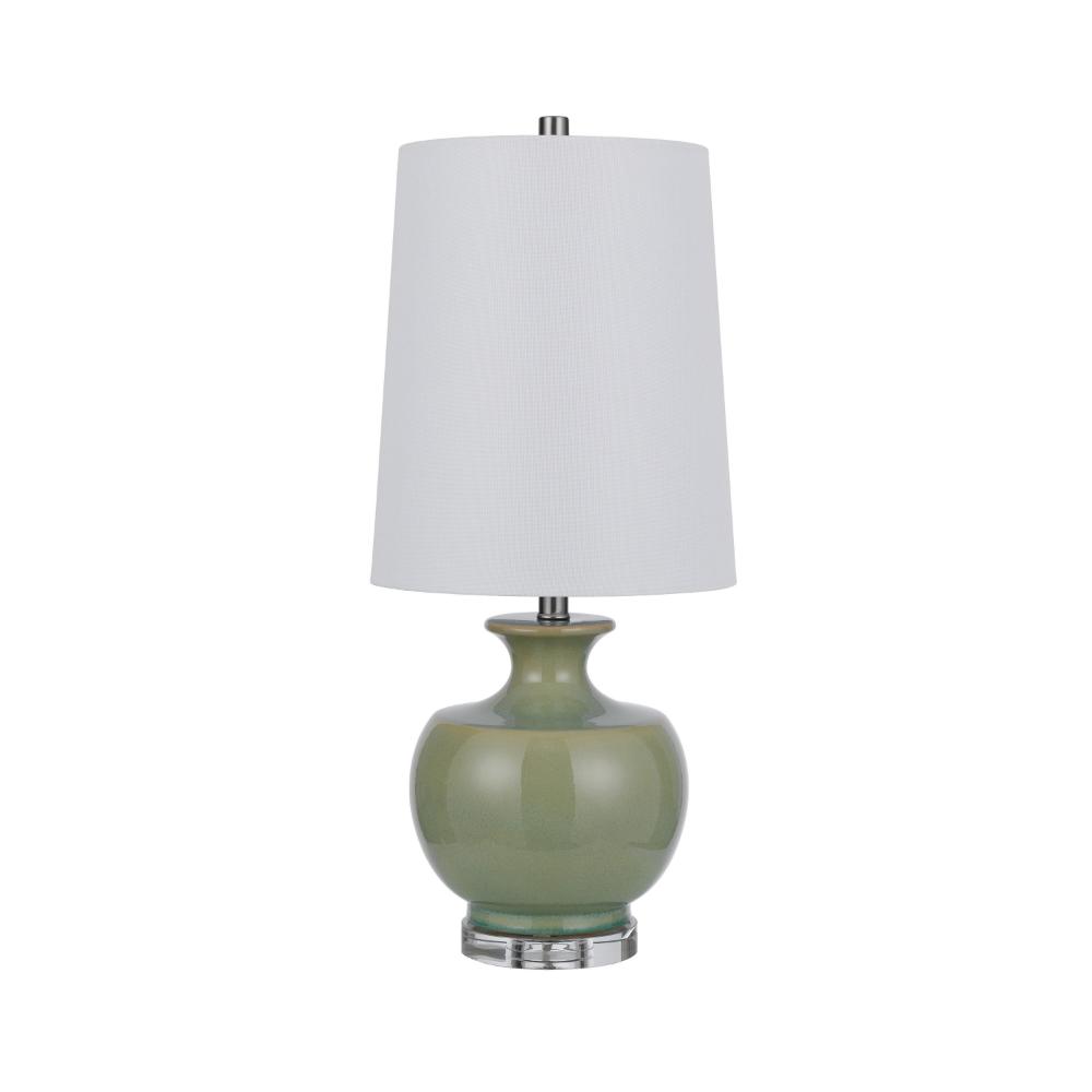 Kela 28 Inch Table Lamp Set of 2, Green Ceramic Pot Base, White Shade