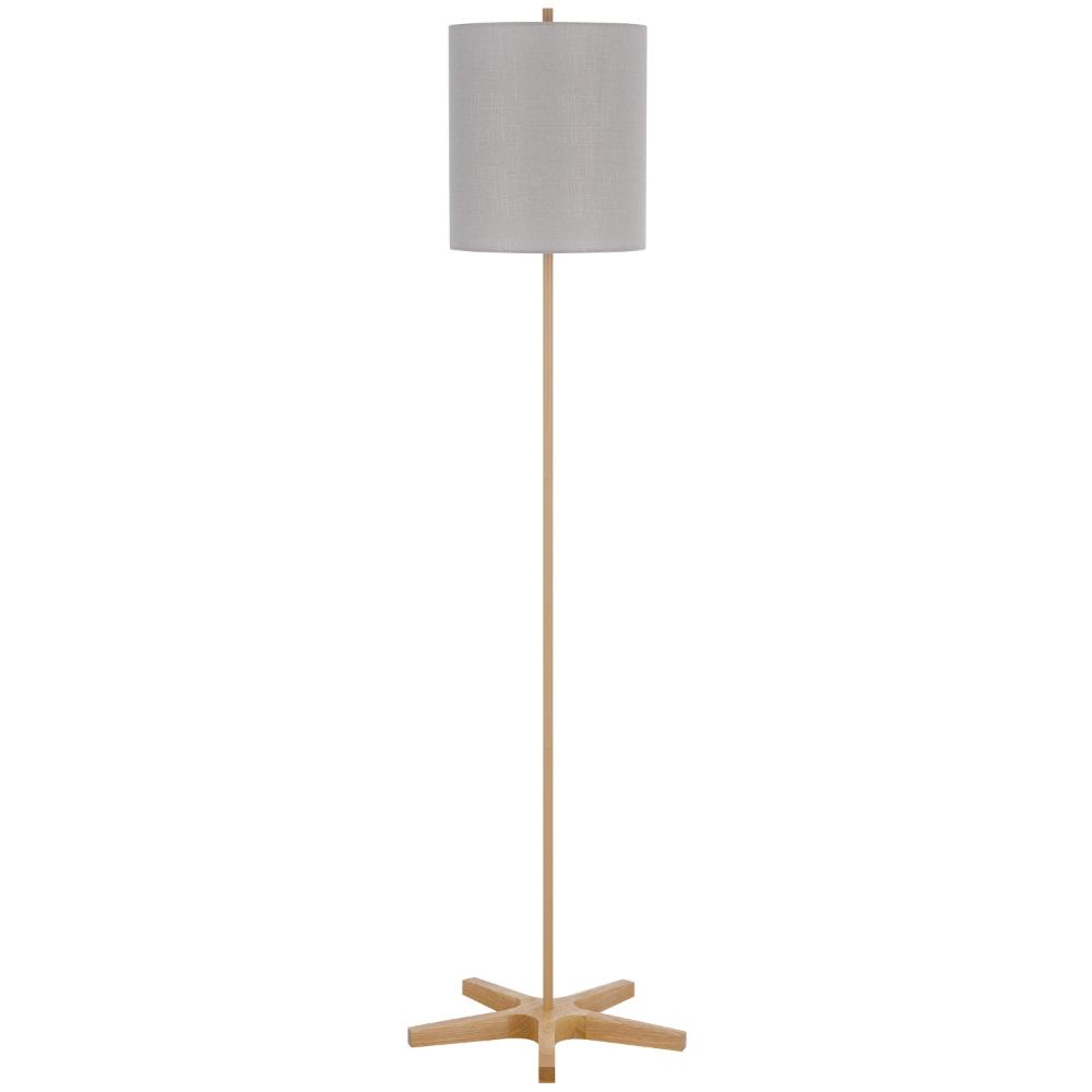 Plue 62 Inch Floor Lamp, Brown Pole w Star Wood Base, White Shade