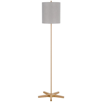 Plue 62 Inch Floor Lamp, Brown Pole w Star Wood Base, White Shade