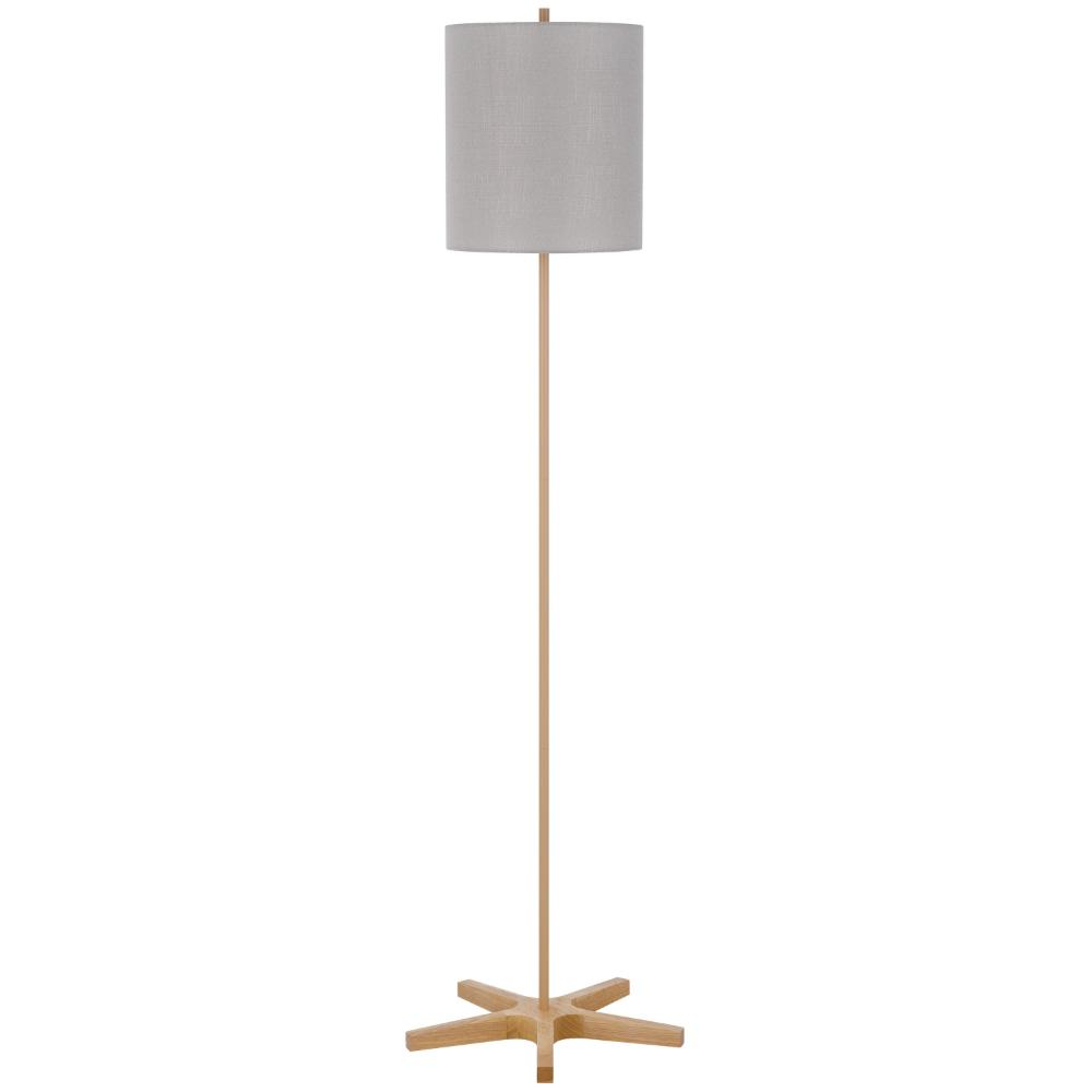 Plue 62 Inch Floor Lamp, Brown Pole w Star Wood Base, White Shade