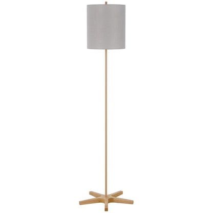 Plue 62 Inch Floor Lamp, Brown Pole w Star Wood Base, White Shade