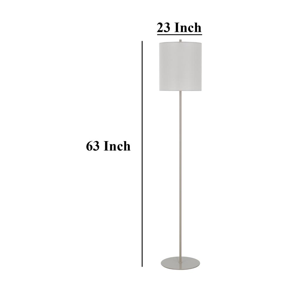 Plue 63 Inch Floor Lamp, Chrome Pole Round Base, Off White Drum Shade