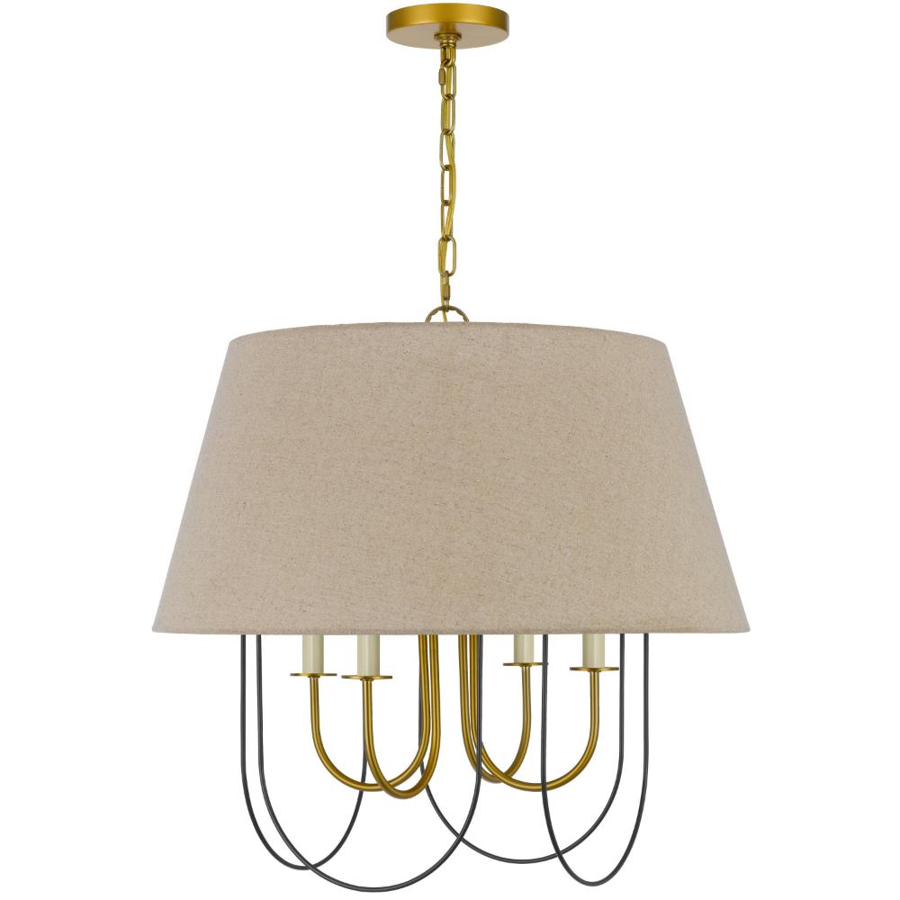 Pomy 24 Inch Chandelier, Hardback Burlap Shade, Gold Black Metal