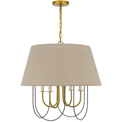 Pomy 24 Inch Chandelier, Hardback Burlap Shade, Gold Black Metal