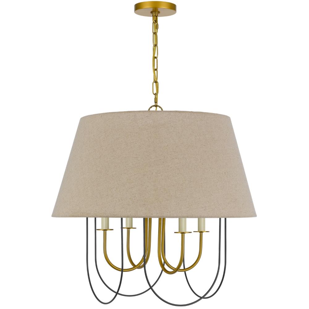 Pomy 24 Inch Chandelier, Hardback Burlap Shade, Gold Black Metal