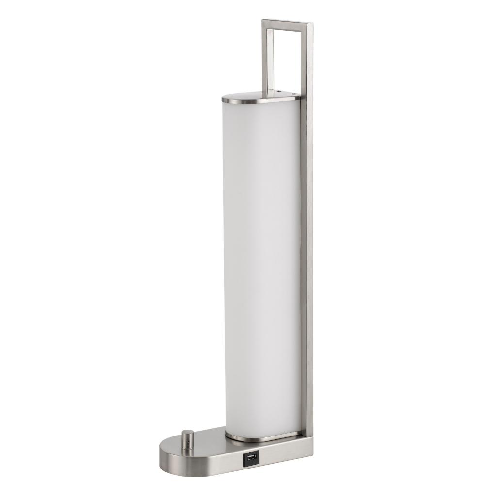 Mora Table Lamp, 2 USB Ports, Dimmer LED Light, Chrome Steel 23 Inch