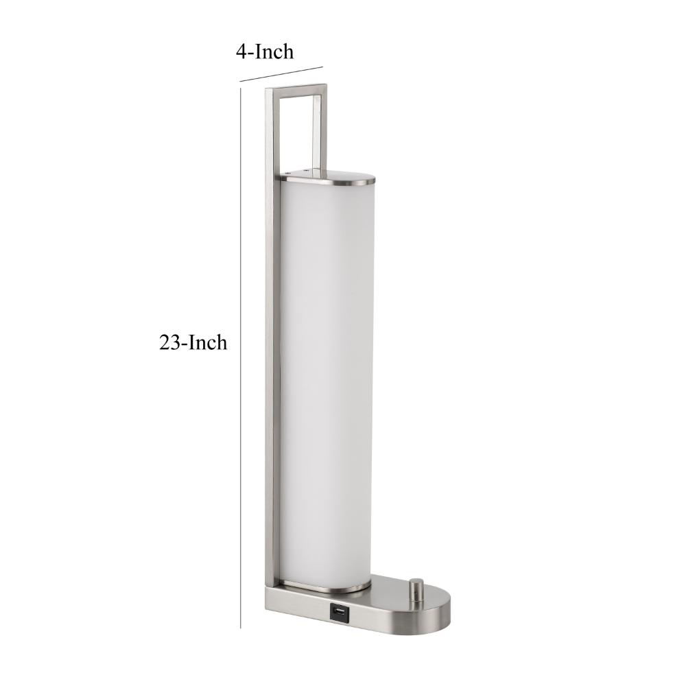 Mora Table Lamp, 2 USB Ports, Dimmer LED Light, Chrome Steel 23 Inch
