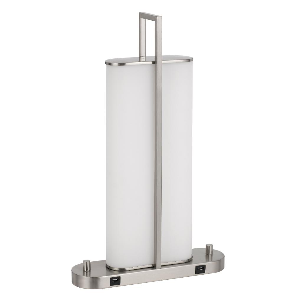 Mora Table Lamp Acrylic Shade, 2 USB, LED Lights, Chrome Steel 23 Inch