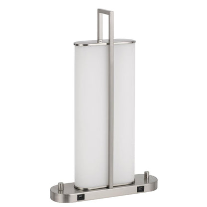 Mora Table Lamp Acrylic Shade, 2 USB, LED Lights, Chrome Steel 23 Inch