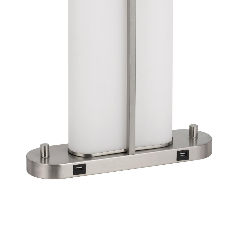 Mora Table Lamp Acrylic Shade, 2 USB, LED Lights, Chrome Steel 23 Inch