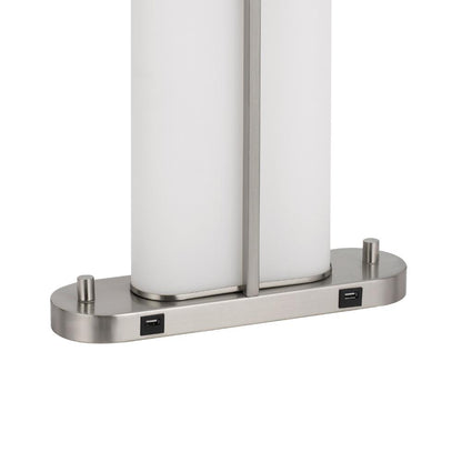 Mora Table Lamp Acrylic Shade, 2 USB, LED Lights, Chrome Steel 23 Inch