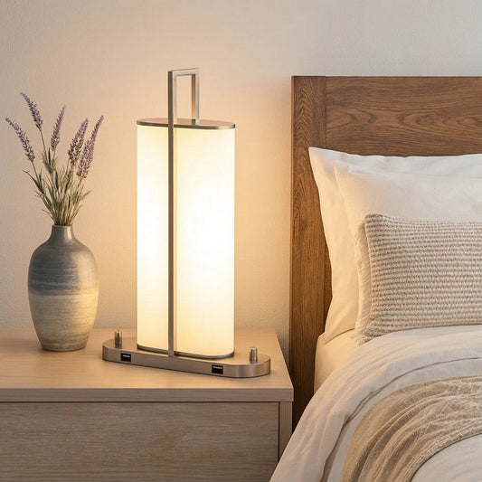 Mora Table Lamp Acrylic Shade, 2 USB, LED Lights, Chrome Steel 23 Inch