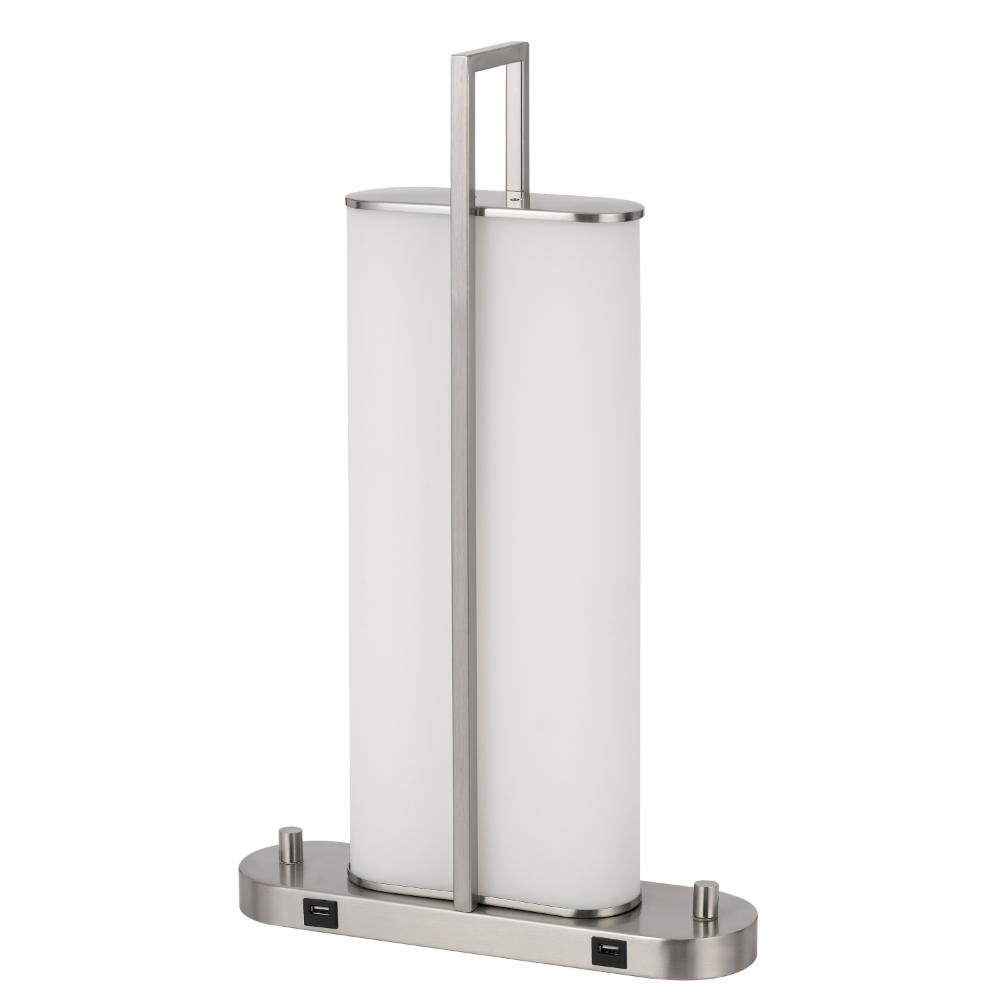 Mora Table Lamp Acrylic Shade, 2 USB, LED Lights, Chrome Steel 23 Inch