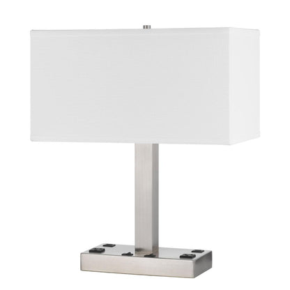 Colm Table Lamp, 2 Ports and 2 Power Outlets, Brushed Steel 21 Inch