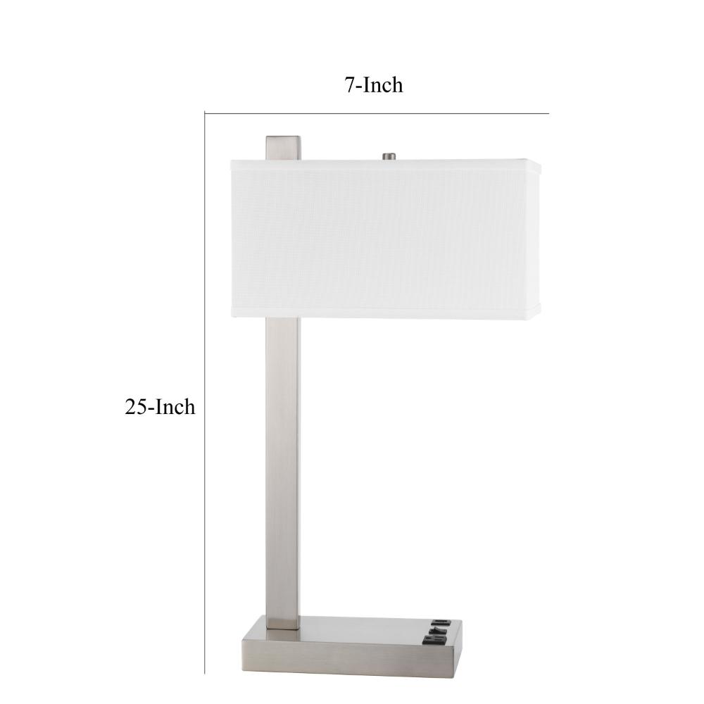 Nacy Table Lamp, 1 Power Outlet and USB Port, Chrome Steel 25 Inch