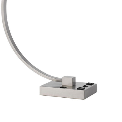 Fory Table Lamp, 2 Outlets, 1 USB Port, Curved Chrome Steel 26 Inch