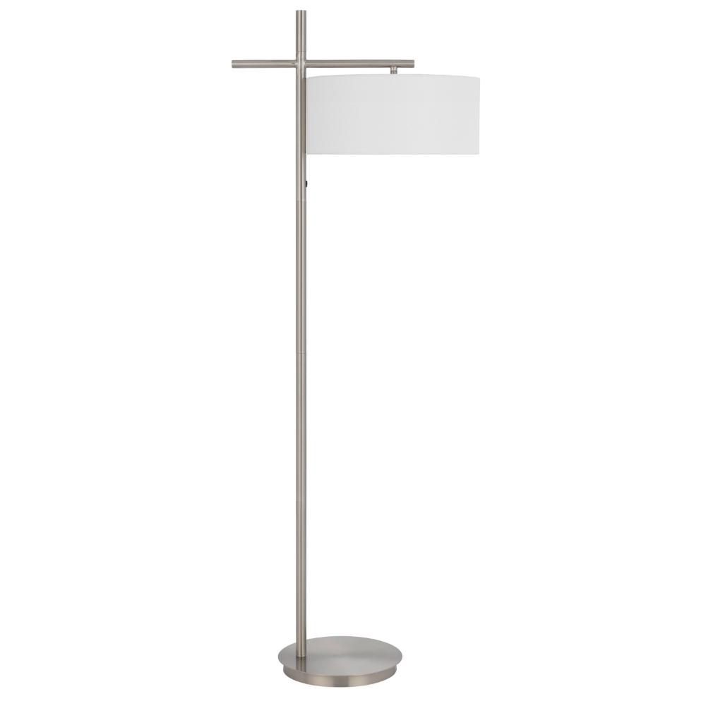 Lavy Floor Lamp, Slim Chrome Pole Base, White Hardback Shade 62 Inch