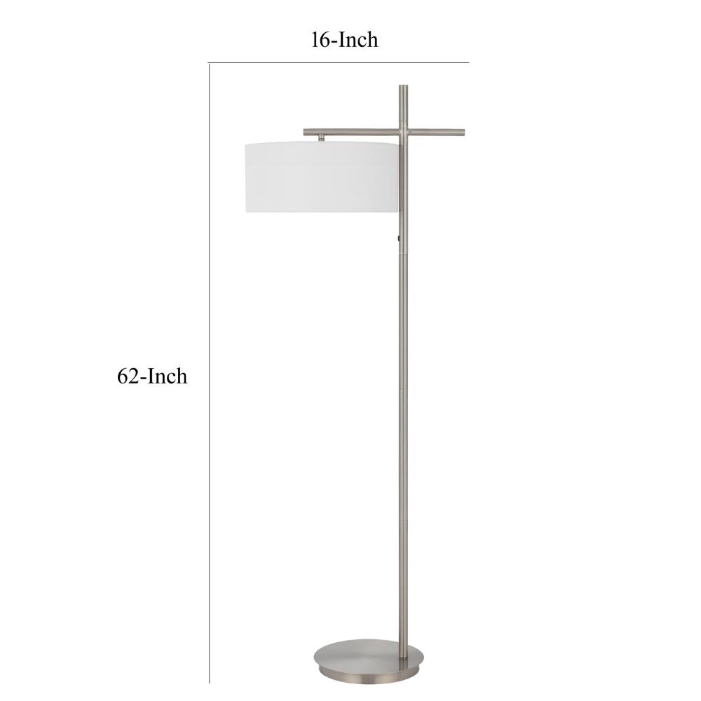 Lavy Floor Lamp, Slim Chrome Pole Base, White Hardback Shade 62 Inch