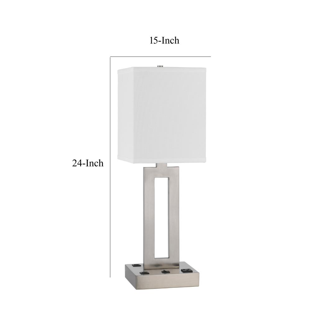 Arny Table Lamp, 1 Outlet, 2 USB, Slim Cutout Steel Base, 24 Inch