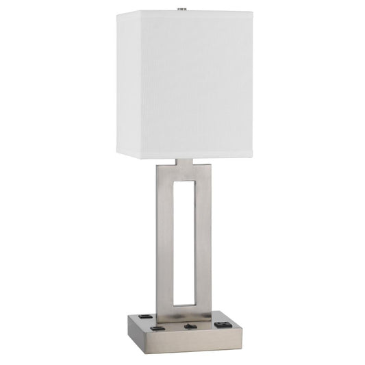 Arny Table Lamp, 1 Outlet, 2 USB, Slim Cutout Steel Base, 24 Inch