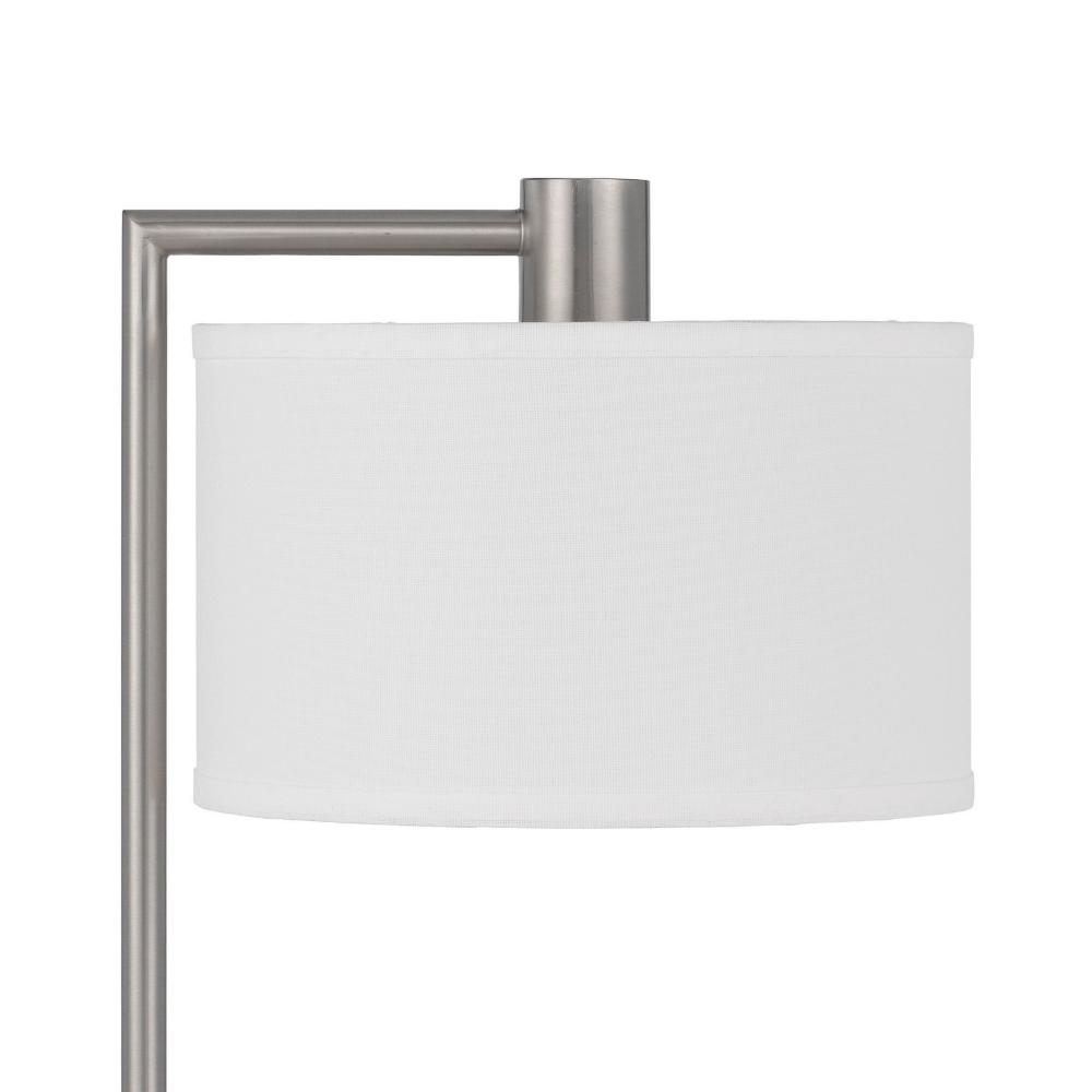 Ano Table Lamp, 2 Outlets, 1 USB, White Shade, Chrome Metal 22 Inch
